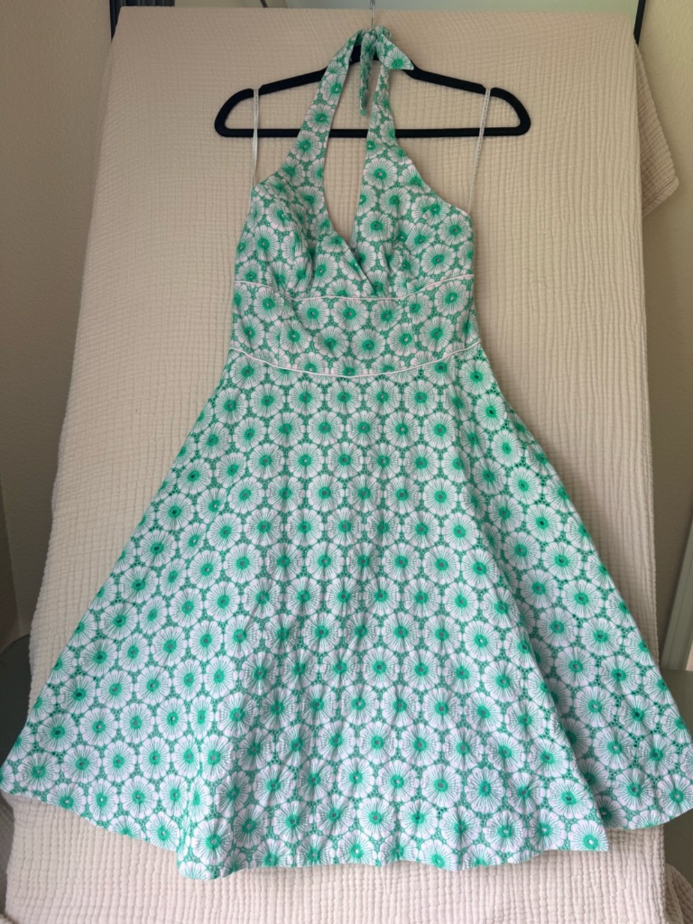 Lilly Pulitzer Halter Dress Size 8 Green White Floral Fit & Flare Cotton Summer - Picture 3 of 14